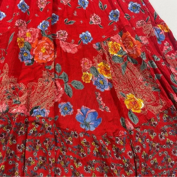 Free People Red Floral Boho Dress Sleeveless Medium Women’s Dress - Picture 6 of 9